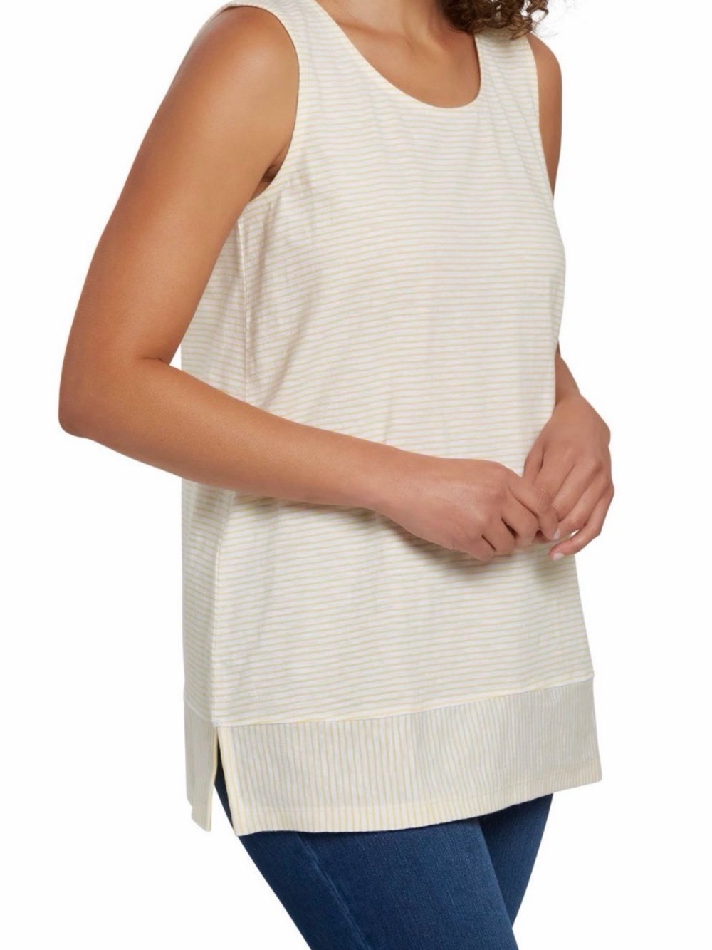 Lands' End Cream Striped Sleeveless Tank